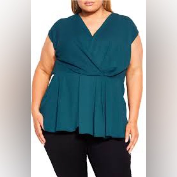 City Chic Tops - City Chic Jade Twist Peplum Blouse Surplice V-Neck Cap Sleeve Plus Size 18 NWT